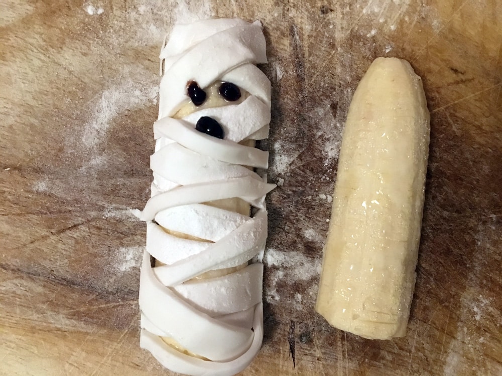 mumienbanane halloween basteln