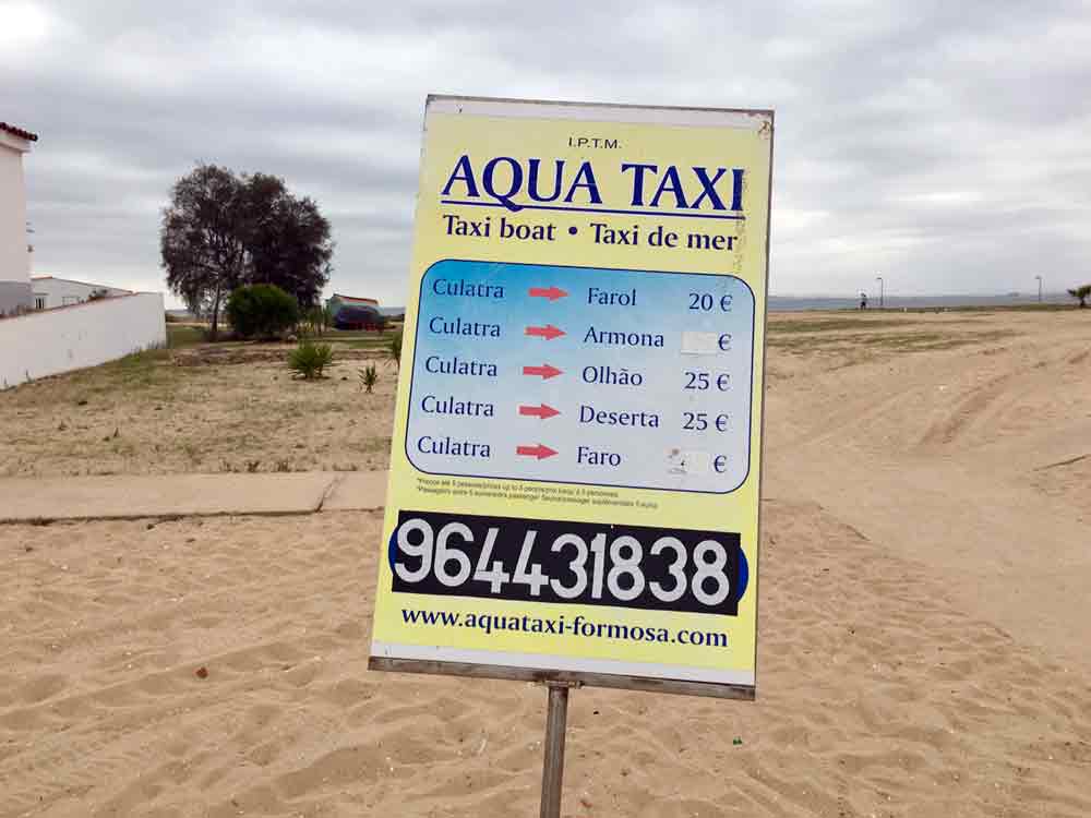 Wassertaxi Schild Culatra