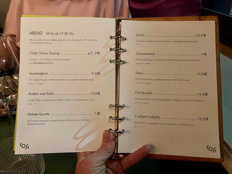 Rosi Wien Beisl Speisekarte